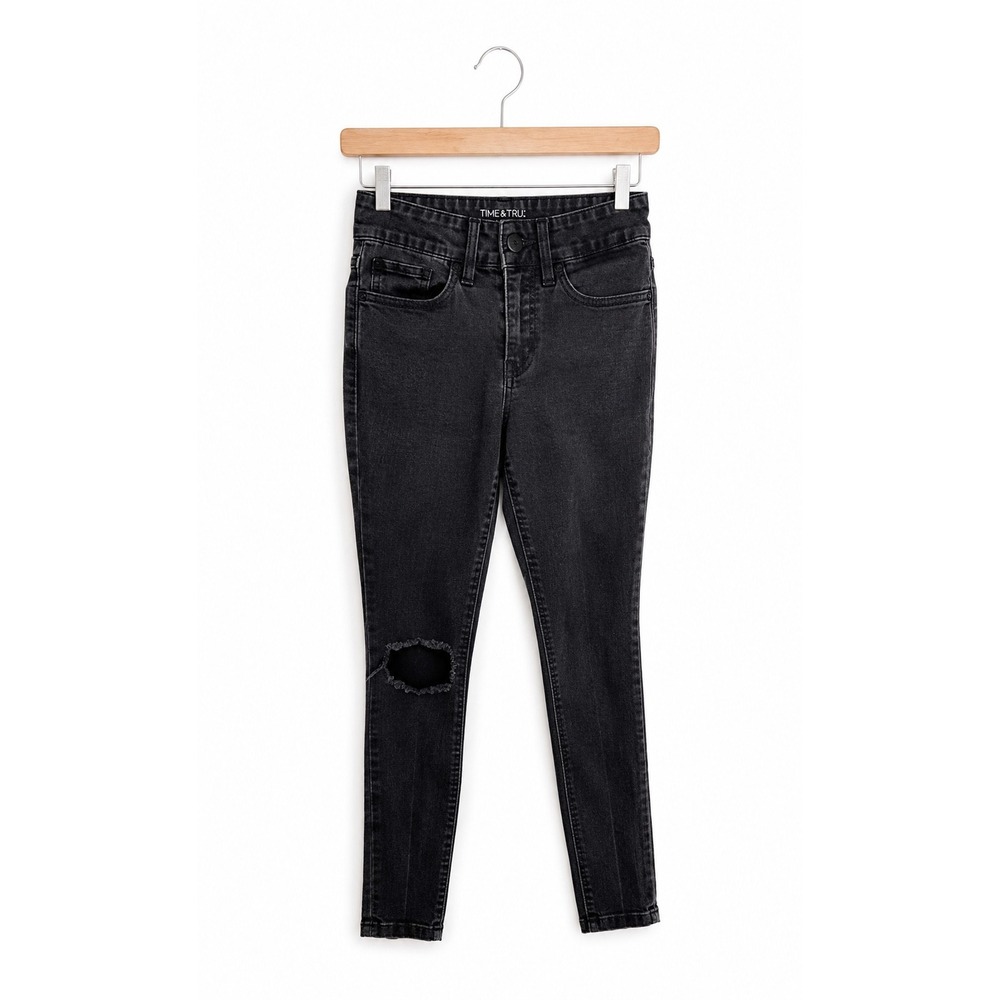Time & Tru Womens Jeans Sz 6 Petite Black High Rise Skinny Denim 5 Pocket Style